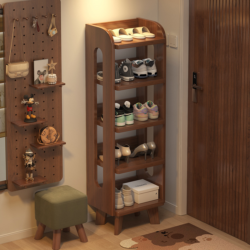 Estante de zapatos de madera sólida estrecho tipo vertical puerta de entrada simple gabinete de zapatos tipo puerta de entrada pequeña estante de almacenamiento multicapa doméstico