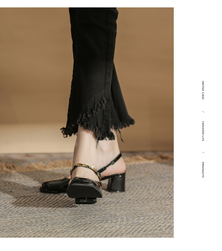 Sandal cao gót nữ hở mũi mũi vuông gót thô 9 cm — màu đen chi tiết 16