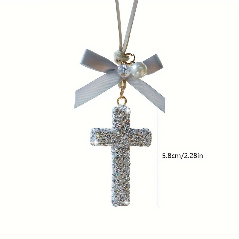 Cross-Border Personalized Car Interior Pendant Rearview Mirror Ornament with Diamond-Encrusted Cross, High-End Car Fashion Accessory Gift