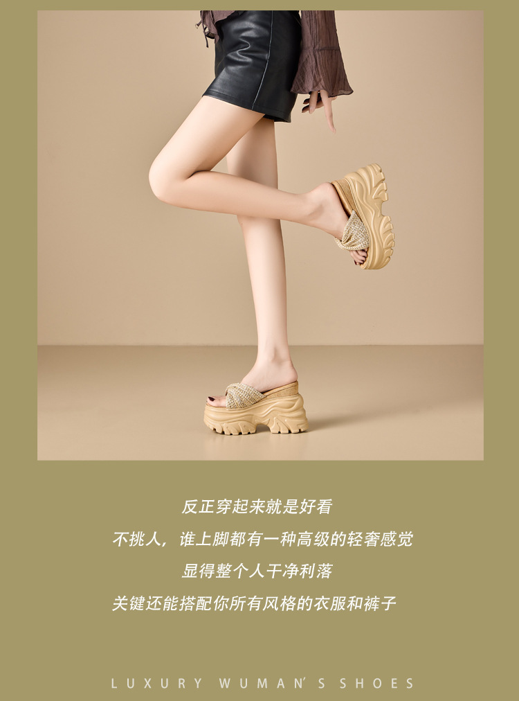 Dép sandal nữ quai chữ V đế xuồng cao gót 12 cm, tôn dáng, phong cách boho — màu trắng ngà, màu mơ chi tiết 2