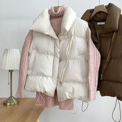 羽绒棉服马甲女春秋新款2025年韩版宽松背心立领纯色棉坎肩外直销
