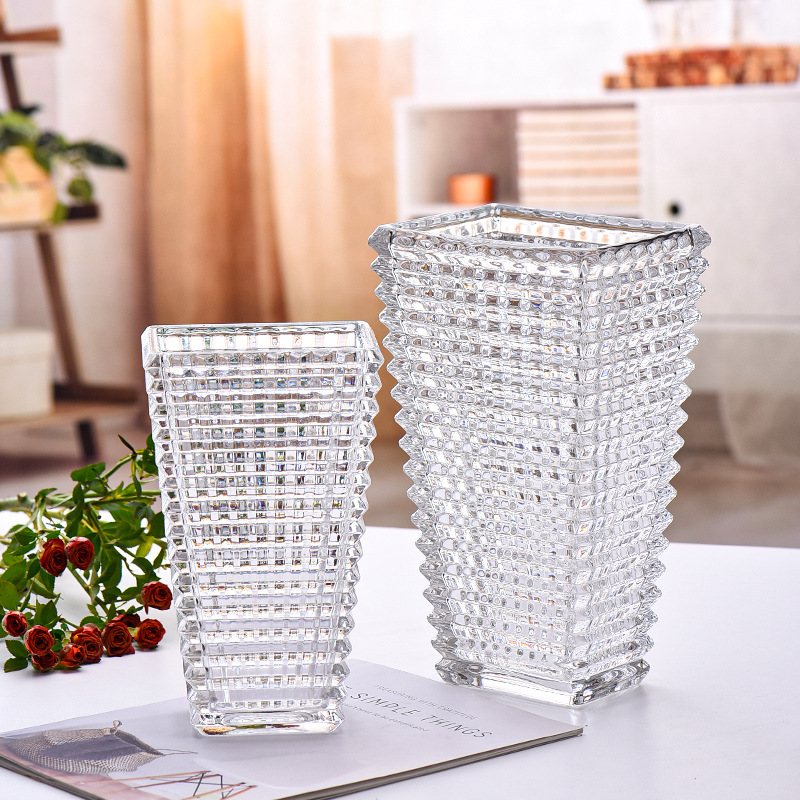 Square Pagoda Glass Vase, Light Luxury Home Hydroponic Lily Flower Arrangement, Desktop High-End Flower Vessel Ornament, Vase Wholesale