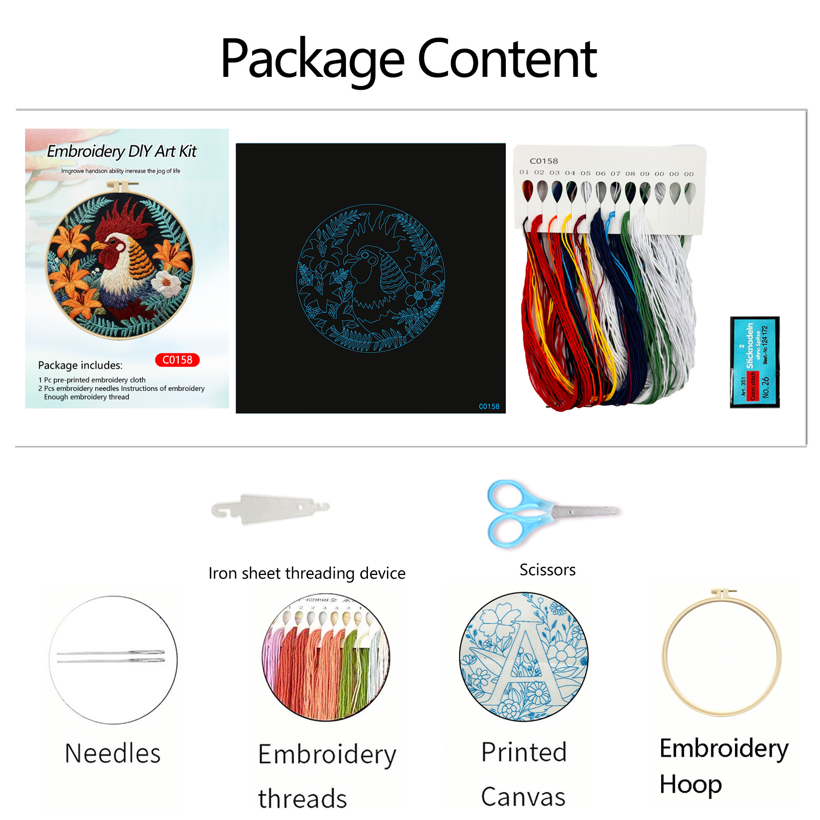 Inglés transfronterizo nuevo bordado flores gallo material de tela artesanal paquete de paquete artesanal creativo bordado no completo