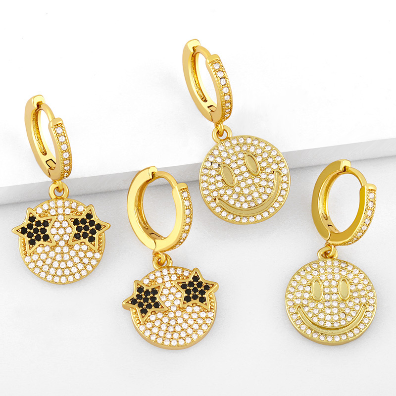 Fashion Full Diamond Star Eyes Smiley Face Earrings display picture 1