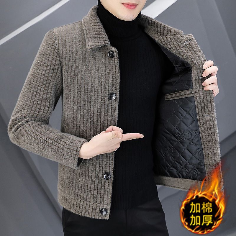 Chaqueta de lana de oro para hombres corta chaqueta casual gruesa otoño-invierno alta sensación de abrigo de lana universal