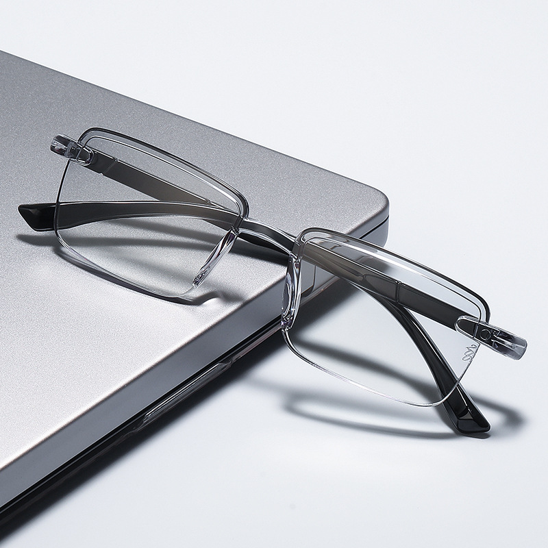 Vintage Anti-blue light rimless wholesale reading glasses, anti-fog, suitable for street stalls, smart zoom reading glasses, anti-blue light