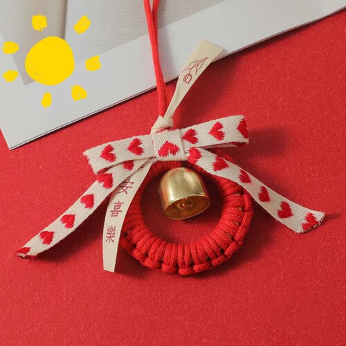 Red festive New Year festival woven ring bell car hanging peace joy blessing pendant bow wall hanging