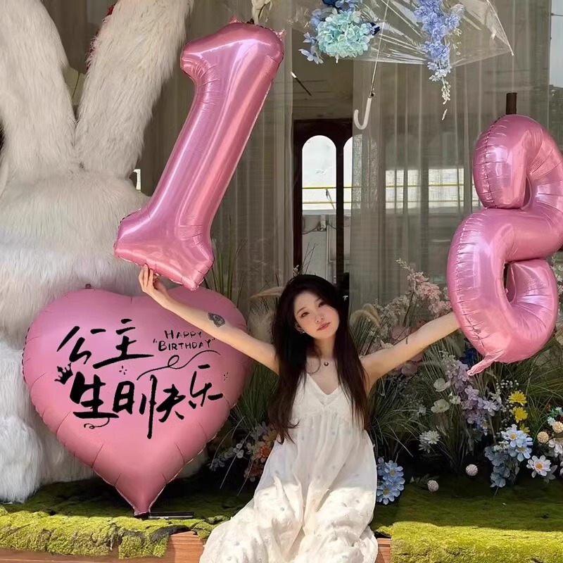 Internet Celebrity Princess Oversized Heart Photo Balloon Decoration Girl Happy Birthday Party Atmosphere Scene Props Layout