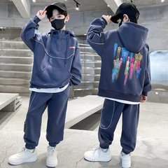 男童衛衣套裝2024春季新款中大童春秋男孩五角星印花連帽兩件套潮