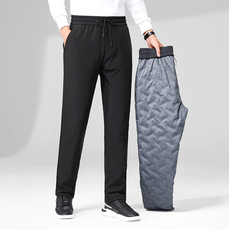 Встречные пуховые брюки мужские 2024 зимние новые холодостойкие зеленые мужские брюки среднего возраста теплые гусиные бархатные эластические брюки