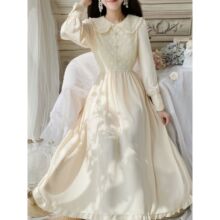 加绒打底连衣裙少女落跑甜美秋冬公主内搭雪纺娃娃领超仙蕾丝