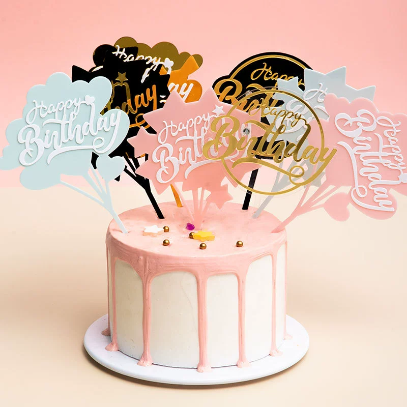 Выпеченный торт украшение Акрил birthday счастливый горящий инкрустированный бриллиант десертPlug-in вечеринка сцена макет