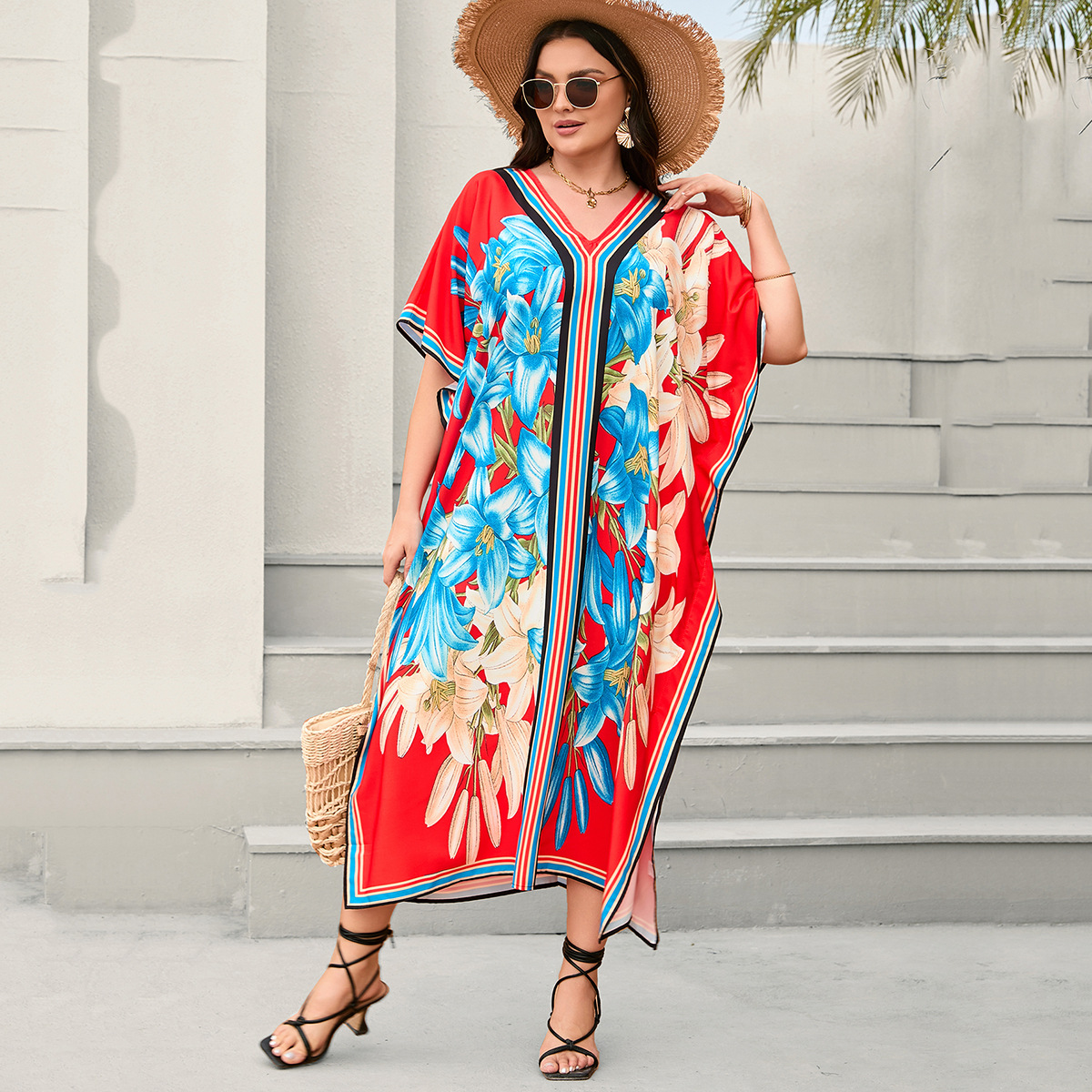 7 colores 2024 transfronteriza nuevo europeo y americano más tamaño vestido playa blusa vacaciones sol protección camisa traje de baño blusa 1d241