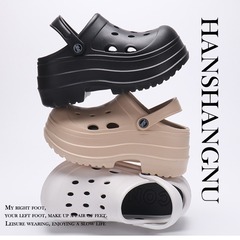 Women's Summer 2024 New Thick-soled Hole Shoes, Outdoor Fashion Ins Height-increasing Head Cover Slip-on Slides with Anti-slip Cake Sole