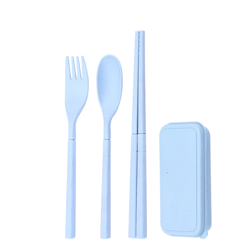Venta directa de fábrica vajilla plegable paja de trigo conjunto de tres piezas creativo conveniente extraíble palillos tenedor palillos traje de regalo