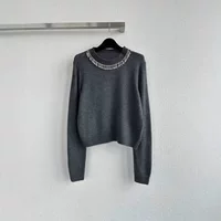 2025 early spring new style wool gray pullover knitted round neck with diamond beads