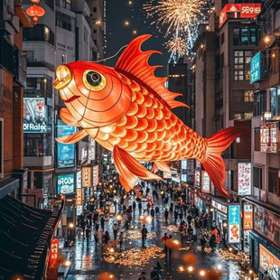 新年大型花灯鲤鱼造型灯春节元宵节日不夜城非遗彩灯展灯笼商业街-阿里巴巴