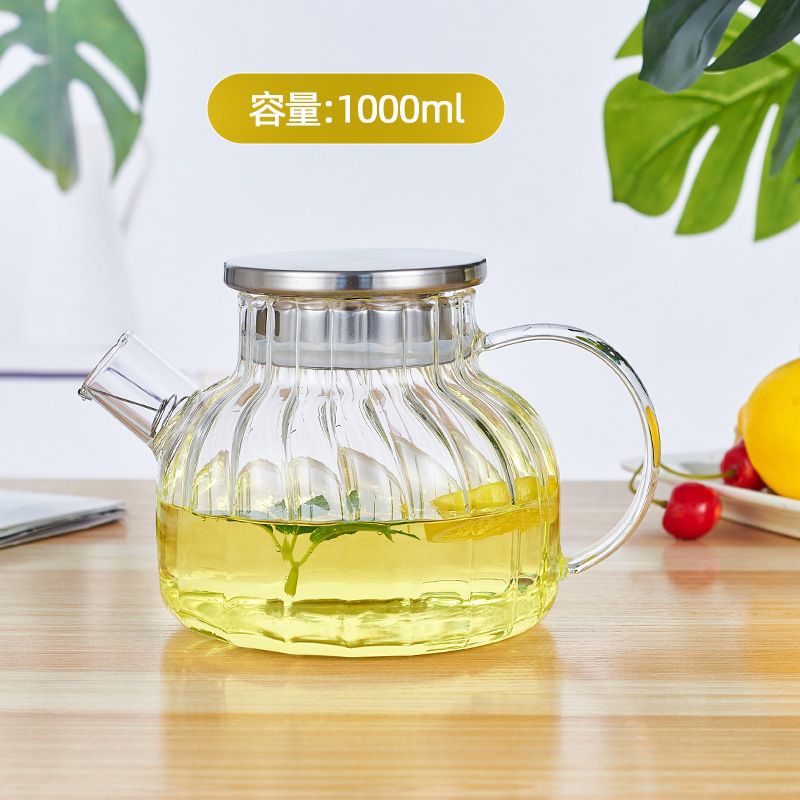 Casa rayas de gran capacidad vidrio ámbar hervidor frío traje salón hospitalidad bebida jugo olla cubierta oro