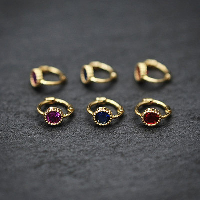 KEH1448 Korean jewelry 10K14K Trend personality Elegant colour Set Round diamond Ear bones Earrings