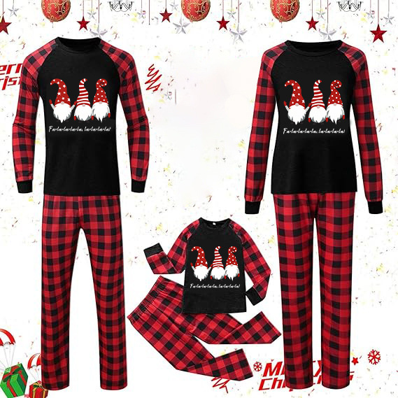 Ropa interior y ropa de dormir Atmósfera navideña Traje para padres e hijos estilo hogar Traje para padres e hijos con sombrero Traje para el hogar con estampado de Papá Noel_voghion.com
