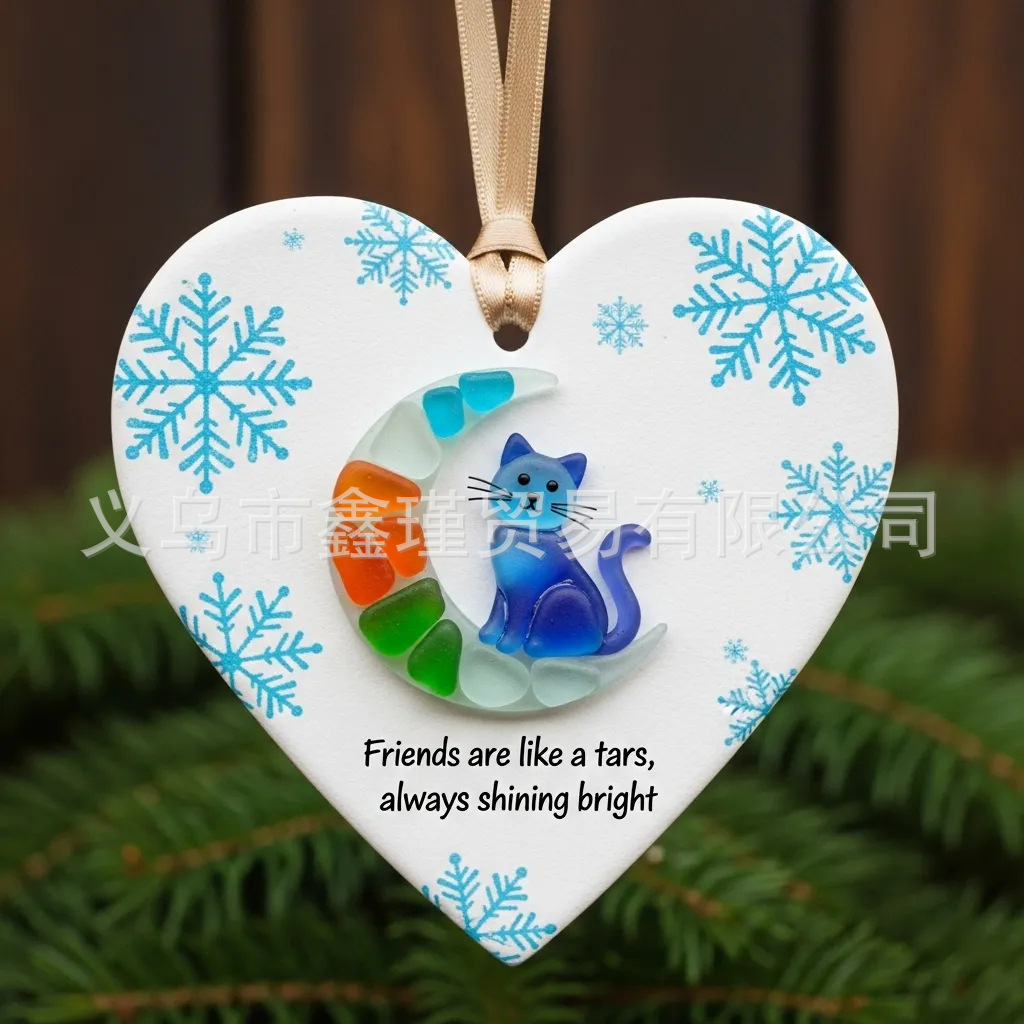 Nuevos productos transfronterizos de fondo blanco plano amistad de Navidad acrílico decoración de automóviles colgante amor Santa colgante