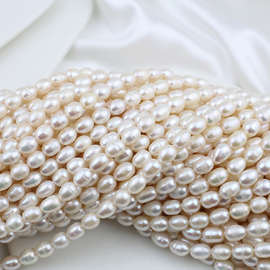 40cm天然淡水珍珠6.5-7.5mm米形手工diy发夹手链项链耳坠材料散珠