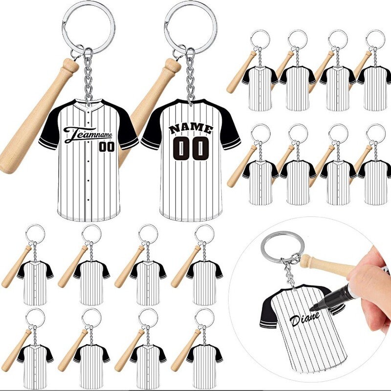 18PCS white and yellow acrylic jersey baseball key chain with PU leather tassel key ring pendant men