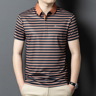 Young and Middle-aged New High-end T-shirt Men's Short-sleeved Lel Half-sleeved Summer Striped Business Casual Brand POLO Shirt