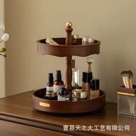 跨境木质化妆品收纳架客厅双层零食水果架厨房可旋转调料架首饰盒