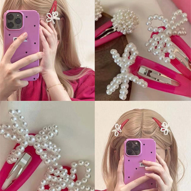 Women's Cute Round Bow Knot Plastic Inlay Artificial Pearls Hair Clip display picture 2