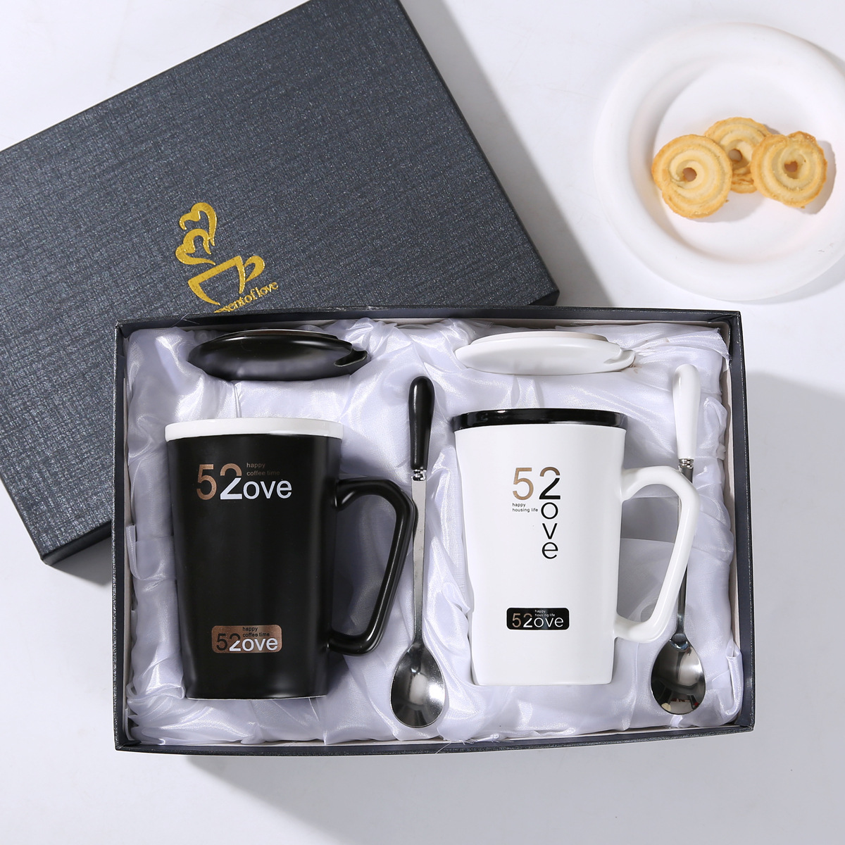 Creativo oro real 520 amor alta taza blanco y negro par simple Oficina leche café