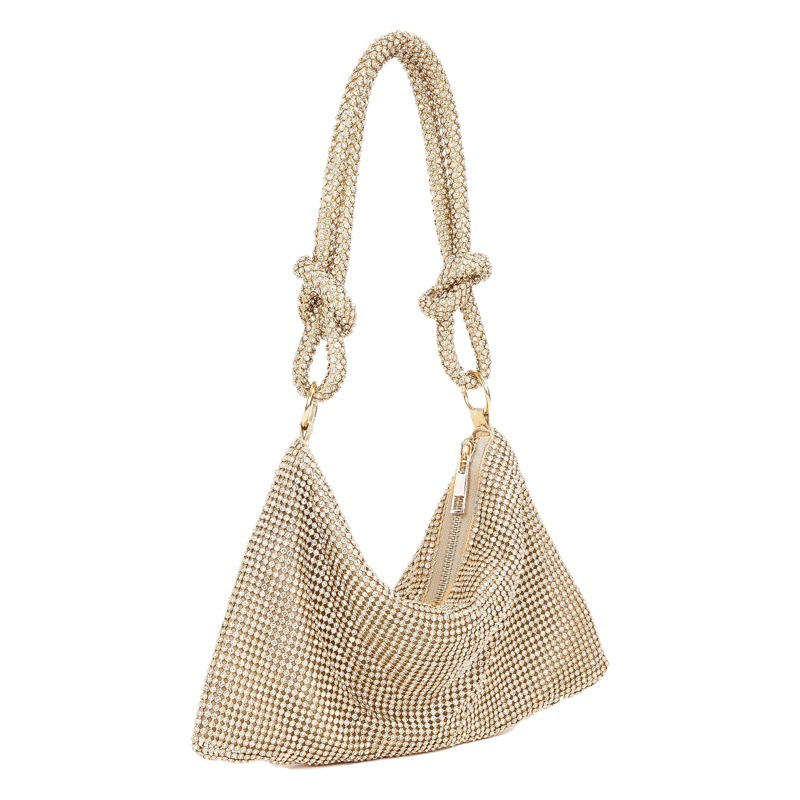 Cross-Border Popular Diamond-Encrusted Evening Bag, Handmade Banquet Evening Bag, Trendy Sparkling Knotted Rhinestone Bag, Party Bag, Clutch Bag