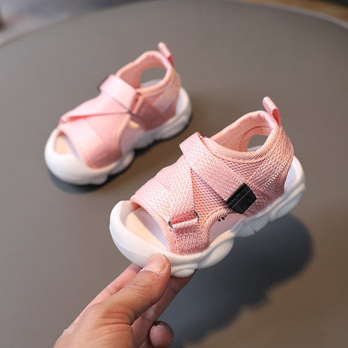 Children's Sandals Girls Solid Color Velcro Korean Sandals Children's Beach Shoes Baby Soft Sole Summer Baotou Sandals