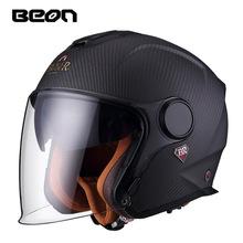 BR碳纤维四玻璃钢分之三头盔摩托车复古超轻双镜片男女四季通用夏