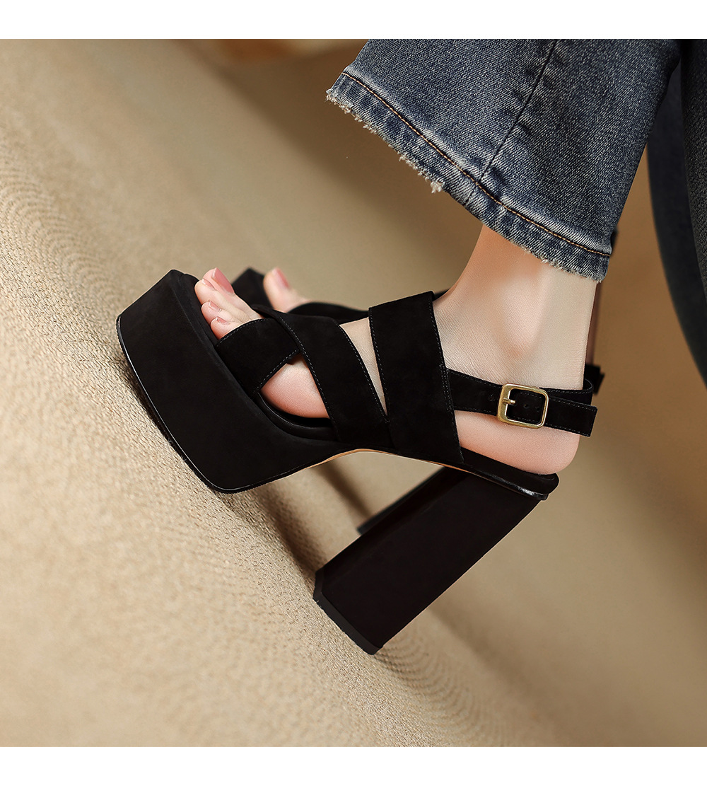 Sandal cao gót nữ hở mũi gót vuông 12 cm, quai ngang đế platform — màu đen, màu mơ chi tiết 10