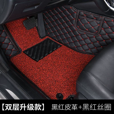 Modelə uyğun ayaqaltı, loop car floor mats for - double-layer-upgraded-versionblack-and-red-leather-black-and-red-silk-loop