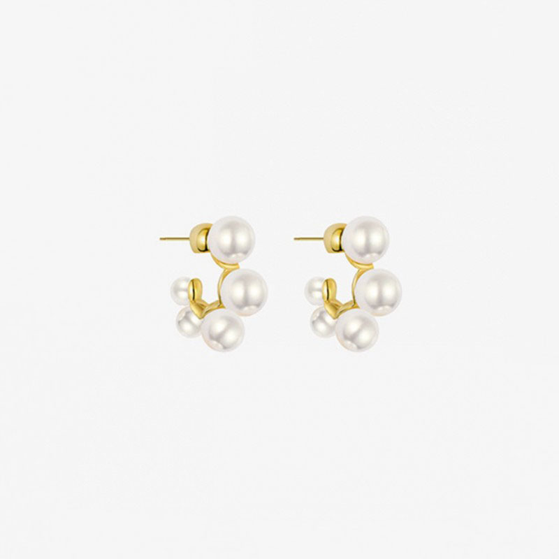 Lady C Shape Inlaid Pearls Alloy Pearl Earrings display picture 8