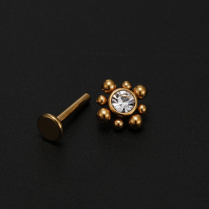 Festival Occasion Stainless Steel Material Fashion Leaf Round Stainless Steel Inlaid Zircon Eyebrow Nails Ear Studs 1 Piece