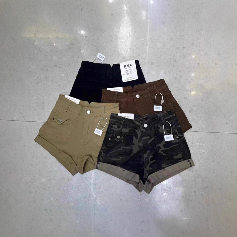 American High Street Camouflage Workwear Denim Shorts for Women New High-Waisted Hot Girl Hip-Covering Versatile Fashion Hot Pants 5828