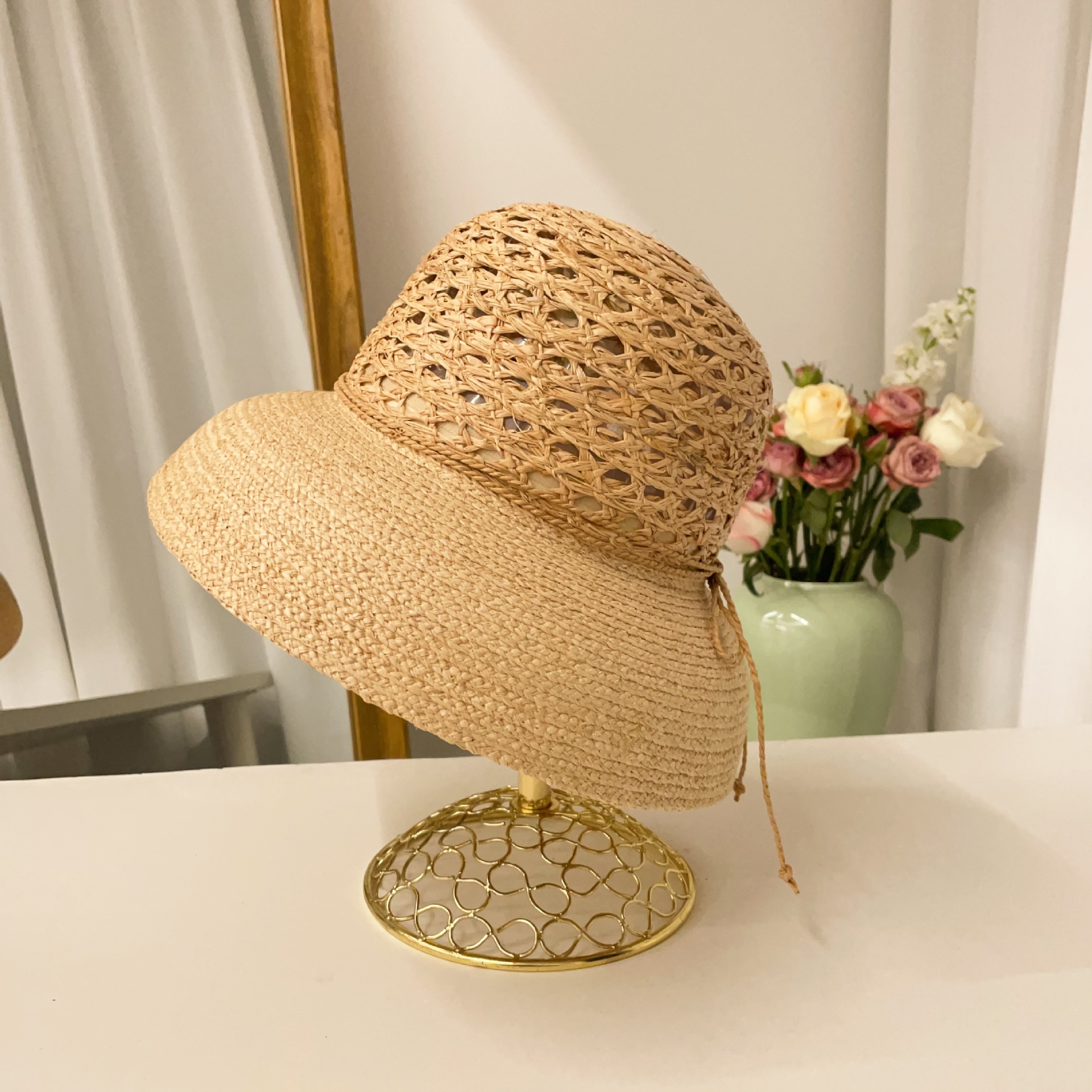 Cappello da sole in paglia stile hepburn per donna_voghion.com