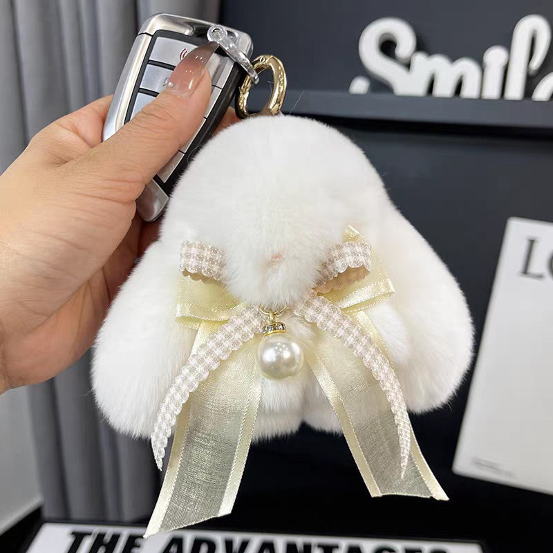 Cute imitación de conejo peludo arco pequeño conejo llavero de automóvil colgante in peluche muñeca mochila colgante