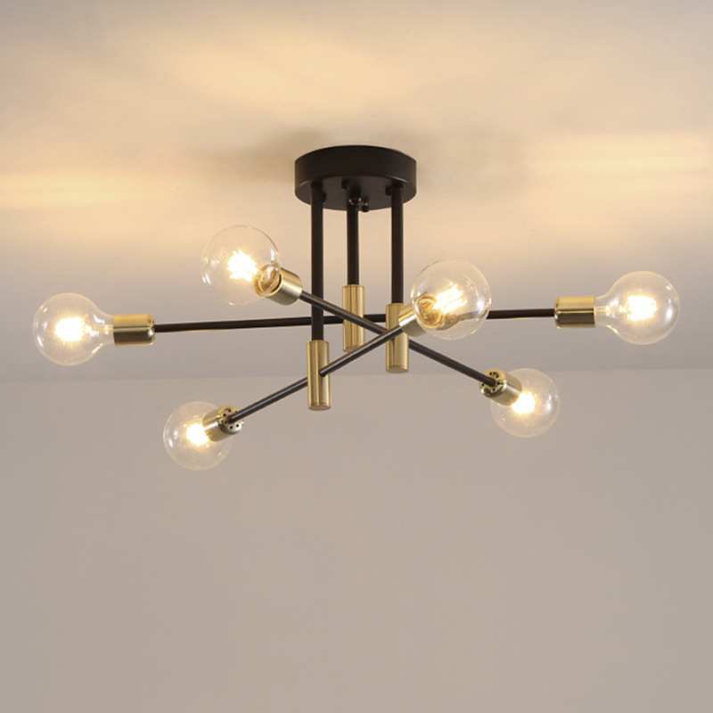 Cross-border source Amazon Medieval Modern simple ceiling lamp black with gold satellite launch US E26 lamps