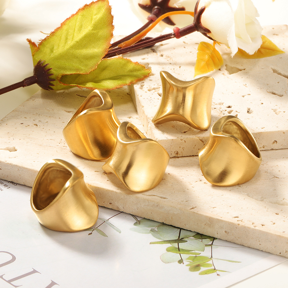 Fashion Solid Color Titanium Steel Irregular Plating Rings 1 Piece