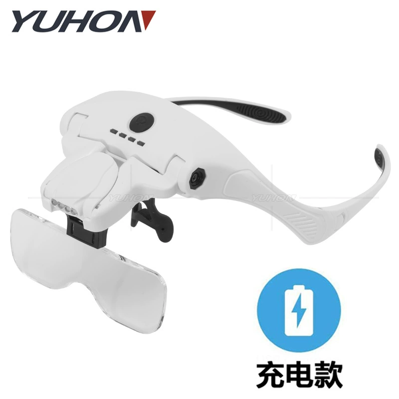 Четыре светодиодных светильника USB зарядный головной ремень сменные очки 5 видов мультипликатор чтение Ремонт книги увеличительное стекло