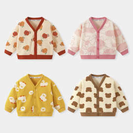 2025秋装新款婴儿米呢绒开衫外套秋装春秋宝宝儿童上衣卡通印花潮