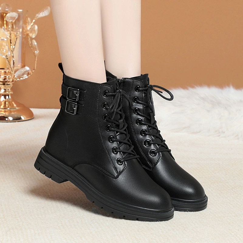 Зимние новые бархатные женские туфли из мягкой кожи утолщенные теплые хлопчатобумажные туфли Мартин короткие сапоги простые дикие взрывные сапоги в британском стиле