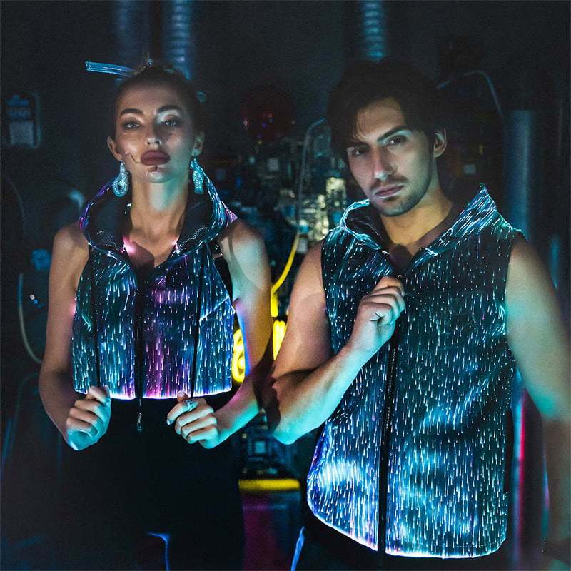Cross-Border Popular Supply Luminous Jacket European and American Fiber Optic Luminous Jacket Stage Cyberpunk Luminous Men's Sweatshirt