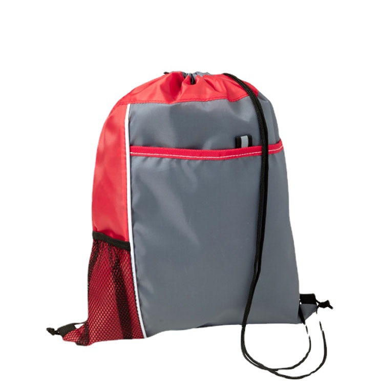 厂家制作涤纶网布拉绳背包牛津拉链彩印束口袋无纺布反光条抽绳袋