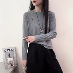顶级刺绣2025秋新款柔软长袖T恤女针织衫时尚百搭简约休闲打底衫