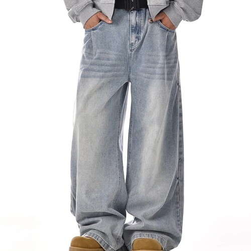Korean Trend Straight Leg Jeans, Versatile Loose Casual Distressed Trendy Wide Leg Pants, Unisex Stylish and Simple Matching